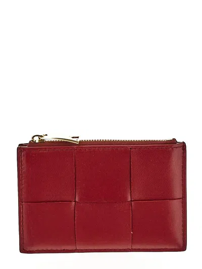 Bottega Veneta Cassette Card Case In Dark Red / Bliss Washed