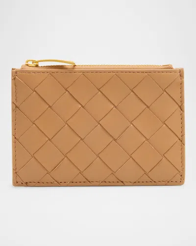 Bottega Veneta Zip Leather Card Case In Brown