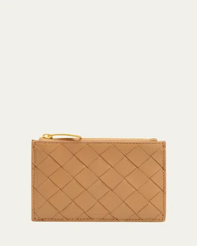 Bottega Veneta Zip Leather Card Case In Brown