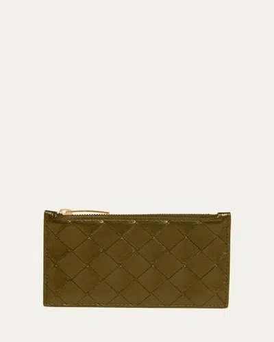 Bottega Veneta Zip Leather Card Case In Olive Oil