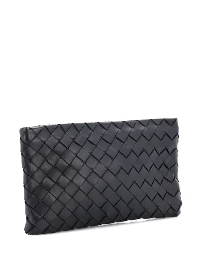 Pre-owned Bottega Veneta Zip Pouch Intrecciato Nappa Medium Clutch Bag In Black