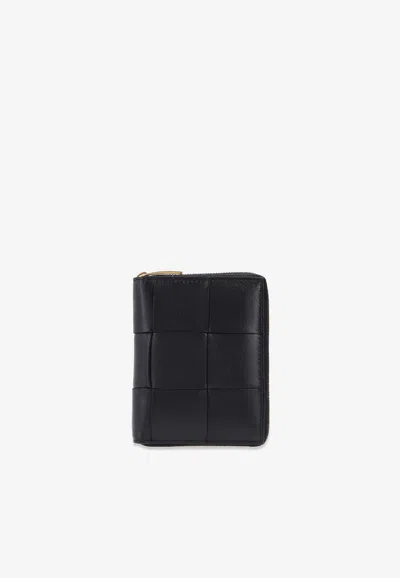 Bottega Veneta Zip Wallet In Intrecciato Leather In Black