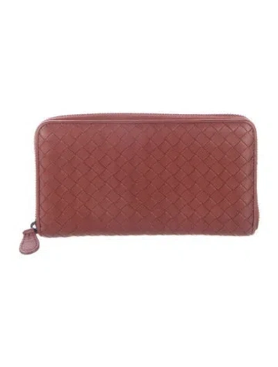 Pre-owned Bottega Veneta Zip-around Continental Intrecciato Weave Continental Wallet In Brown