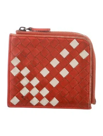Pre-owned Bottega Veneta Zip-around Slim Leather Compact Wallet In Red
