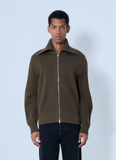 Bottega Veneta Zip-front High Collar Cardigan In Brown