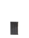 Bottega Veneta Elegant Black Mini Leather Zip Card Case 7x13cm