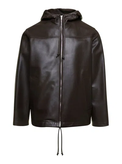 Bottega Veneta Zipped Leather Jacket In Brown