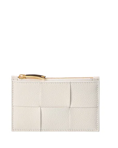 Bottega Veneta Zippered Maxi Intrecciato Leather Card Case In White