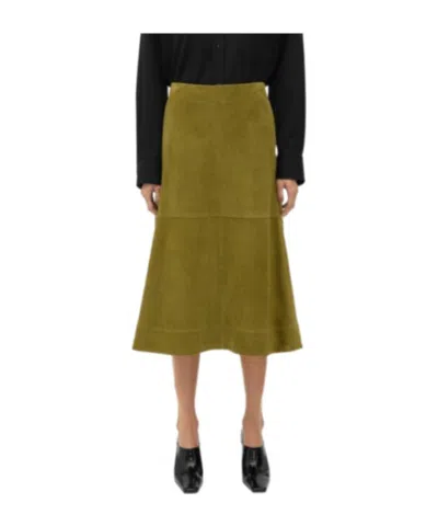 Bottega Veneta Suede Leather Midi Skirt Clothing In Green