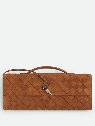Bottega Veneta -inspired Suede Intrecciato Mini Clutch With Brass Finish And Knot Closure (13cm X 31c In Marrone