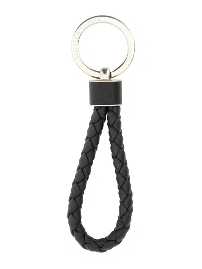 Bottega Veneta -style Weave Mini Keychain In Lamb Leather In Black