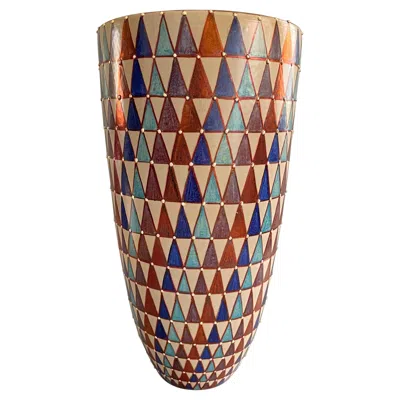 Pre-owned Bottega Vignoli Ceramic Vase By  Hand-painted Italian Majolica Contemporary In Brown