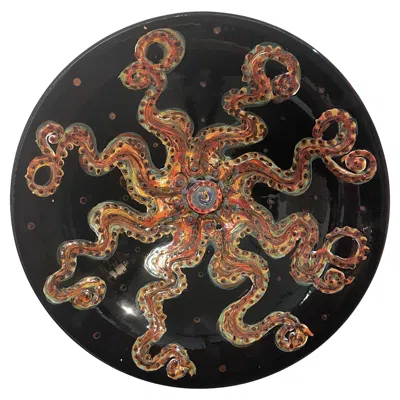 Pre-owned Bottega Vignoli Hand-painted Octopus Ceramic Bowl Italy Contemporary Faience 21st Century In Black