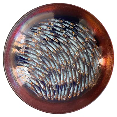 Pre-owned Bottega Vignoli Large Ceramic Bowl Hand Painted Majolica Italy Contemporary 21st Century Lustre In Black