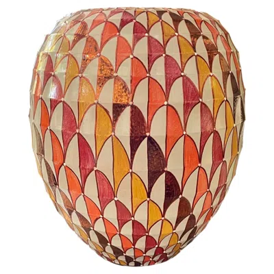 Pre-owned Bottega Vignoli Orange, Yellow And Red Majolica Vase Hand-painted Ceramic Italy Contemporary