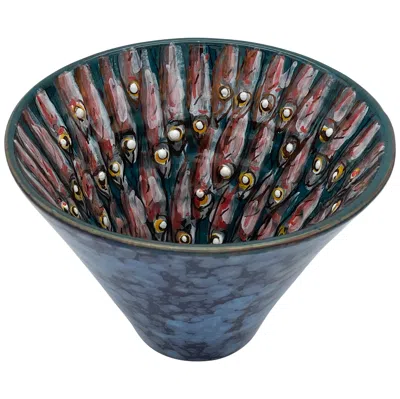 Pre-owned Bottega Vignoli Small Conical Jar Hand Painted Glazed Earthenware Italy 21st Century Majolica In Black
