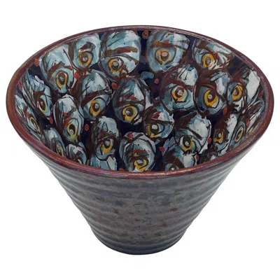 Pre-owned Bottega Vignoli Small Conical Jar Hand Painted Glazed Earthenware Italy 21st Century Majolica In Black