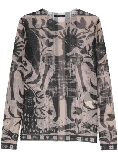 Botter Mix-print Mesh T-shirt In Neutrals