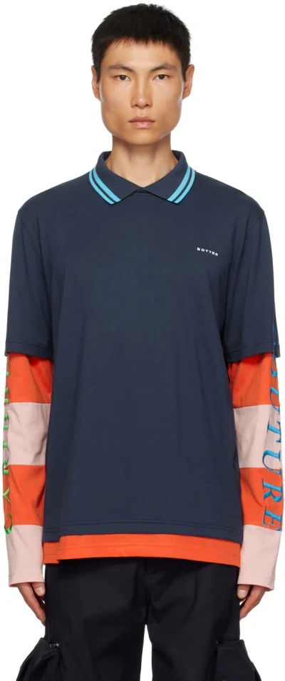 Botter Navy & Pink Striped Polo In J003 Navy Pinkstr