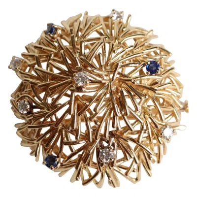 Pre-owned Boucheron 18 Karat Gold Stylized Thorn Ball Brooch With Sapphires And Diamonds In Multi