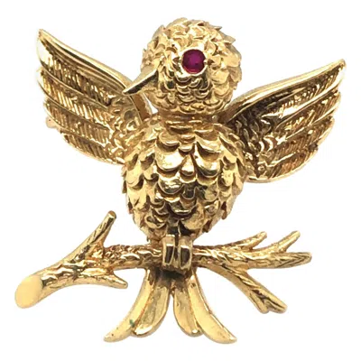 Pre-owned Boucheron 18 Karat Yellow Gold And Ruby Bird Brooch Pin, 1960s