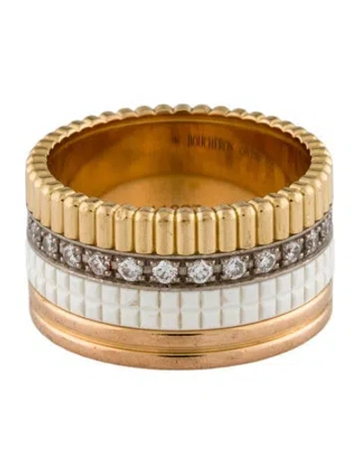 Pre-owned Boucheron 18k Ceramic & Diamond Quatre Large Ring, White Edition In Multi