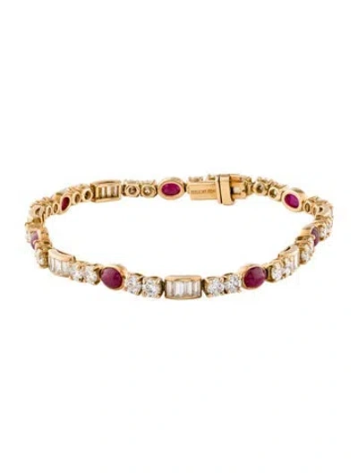 Pre-owned Boucheron 18k Diamond & Ruby Link Bracelet, 6.5" In Multi