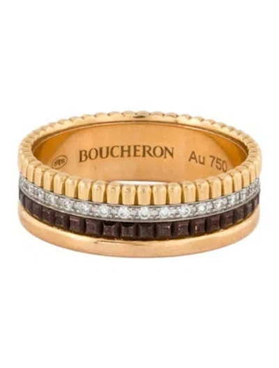 Pre-owned Boucheron 18k Diamond Quatre Classique Small Band Ring In Brown