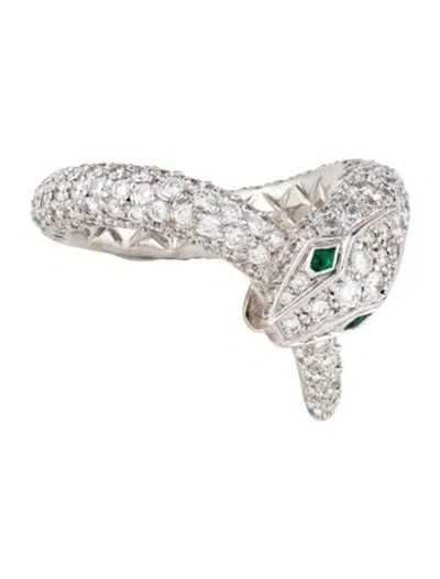Pre-owned Boucheron 18k Emerald & Diamond Kaa The Snake Ring In Multi