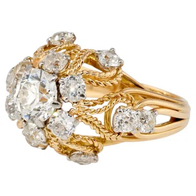 Pre-owned Boucheron 18k Gold & Platinum 3.35ct Diamond Vintage Cocktail Ring, 1960s In Multiple