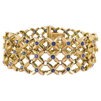 Pre-owned Boucheron 18k Gold Sapphire Wide Mesh Bracelet In Blue