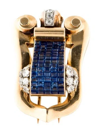 Pre-owned Boucheron 18k Sapphire & Diamond Buckle Brooch In Multi