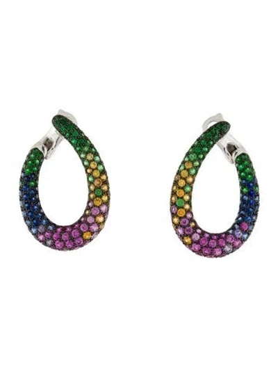 Pre-owned Boucheron 18k Sapphire & Tsavorite Garnet Masy Chameleon Hoop Earrings In Multi