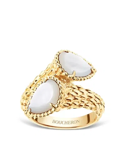 Boucheron 18k Yellow Gold Mother-of-pearl Textured Gold Ring