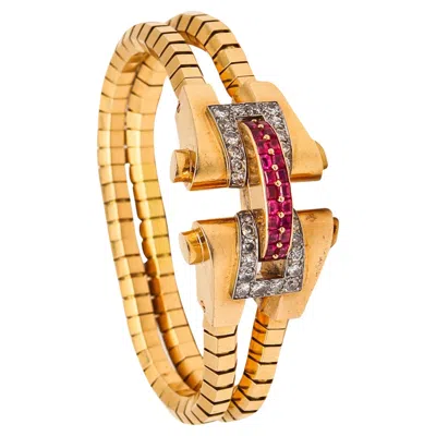 Pre-owned Boucheron 1937 Paris Art Deco Bracelet 18kt Gold And 5.44 Ctw Diamonds & Rubies In Multi