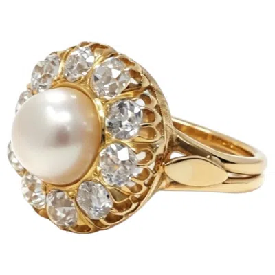Pre-owned Boucheron 1940s Natural Pearl & Old Cut Diamond Ring In Multi
