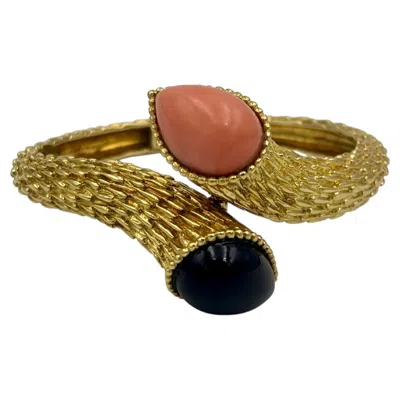 Pre-owned Boucheron 1960s 18k Gold, Onyx And Coral Bangle. Made In France In Red