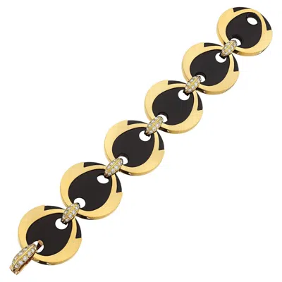 Pre-owned Boucheron Andre Vassort  Modernist Diamond Onyx Gold Circle Link Bracelet In Black