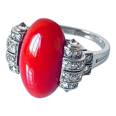 Pre-owned Boucheron Art Deco Diamond Coral Platinum Ring C1920 In Red