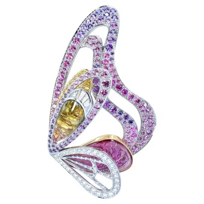 Pre-owned Boucheron Bouquet D'ailes 18k Gold Sapphire Diamond Butterfly Brooch In Blue