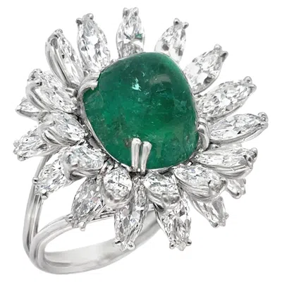 Pre-owned Boucheron Cabochon Emerald And Diamond Ring In Green