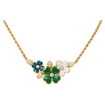 Pre-owned Boucheron Diamond Enamel 18 Karat Yellow Gold Vintage Floral Station Necklace