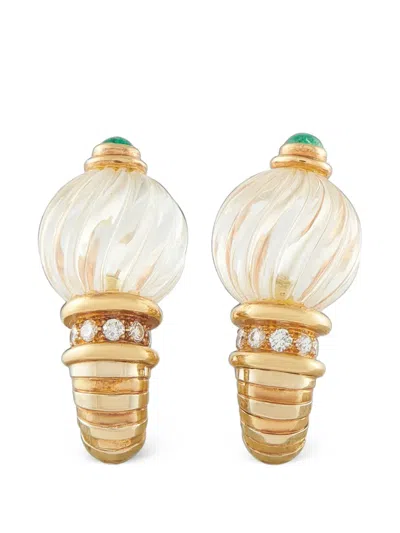 Pre-owned Boucheron Embellished Emerald And Diamond Earrings In Gold