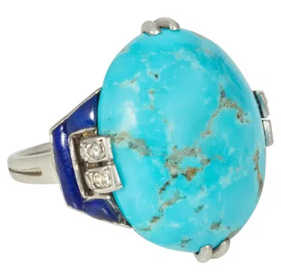 Pre-owned Boucheron , France Art Deco Turquoise, Diamond, And Lapis Cocktail Ring In Multiple