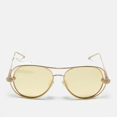 Pre-owned Boucheron Gold Mirrored Bc0030s Crystals Aviator Sunglasses