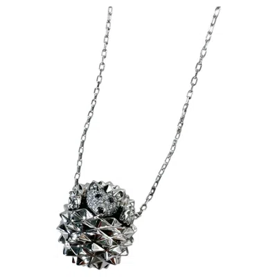Pre-owned Boucheron Hans The Hedgehog Diamond And Sapphire 18k White Gold Pendant Necklace