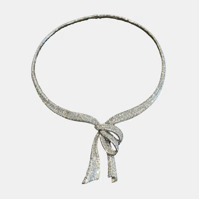 Pre-owned Boucheron High Jewelry Diamond Set White Gold Bow Necklace