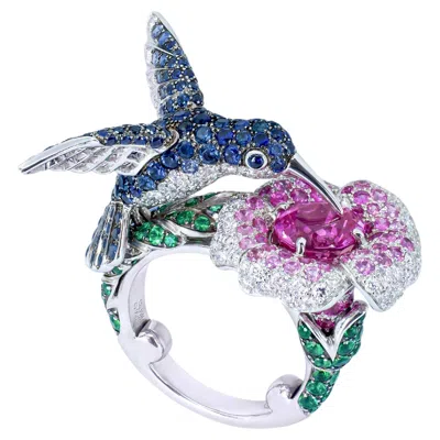 Pre-owned Boucheron Hopi Hummingbird Ring Pink Sapphire Diamond Tsavorite 18k Gold