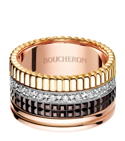 Boucheron Large Mixed Gold And Diamond Quatre Classique Ring In Multi