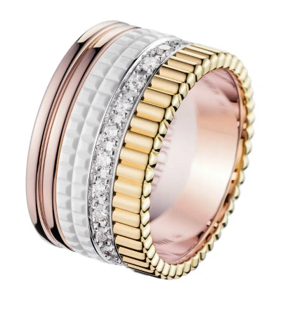 Boucheron Large Mixed Gold And Diamond Quatre White Ring In Multi